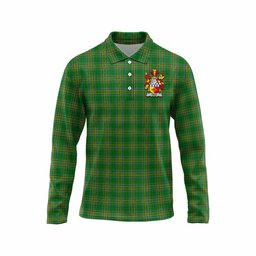 Vizer Irish Clan Tartan Long Sleeve Polo Shirt with Coat of Arms