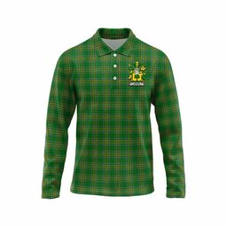 Woods Irish Clan Tartan Long Sleeve Polo Shirt with Coat of Arms