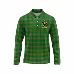 Ouseley Irish Clan Tartan Long Sleeve Polo Shirt with Coat of Arms