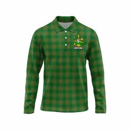 Rogan Irish Clan Tartan Long Sleeve Polo Shirt with Coat of Arms