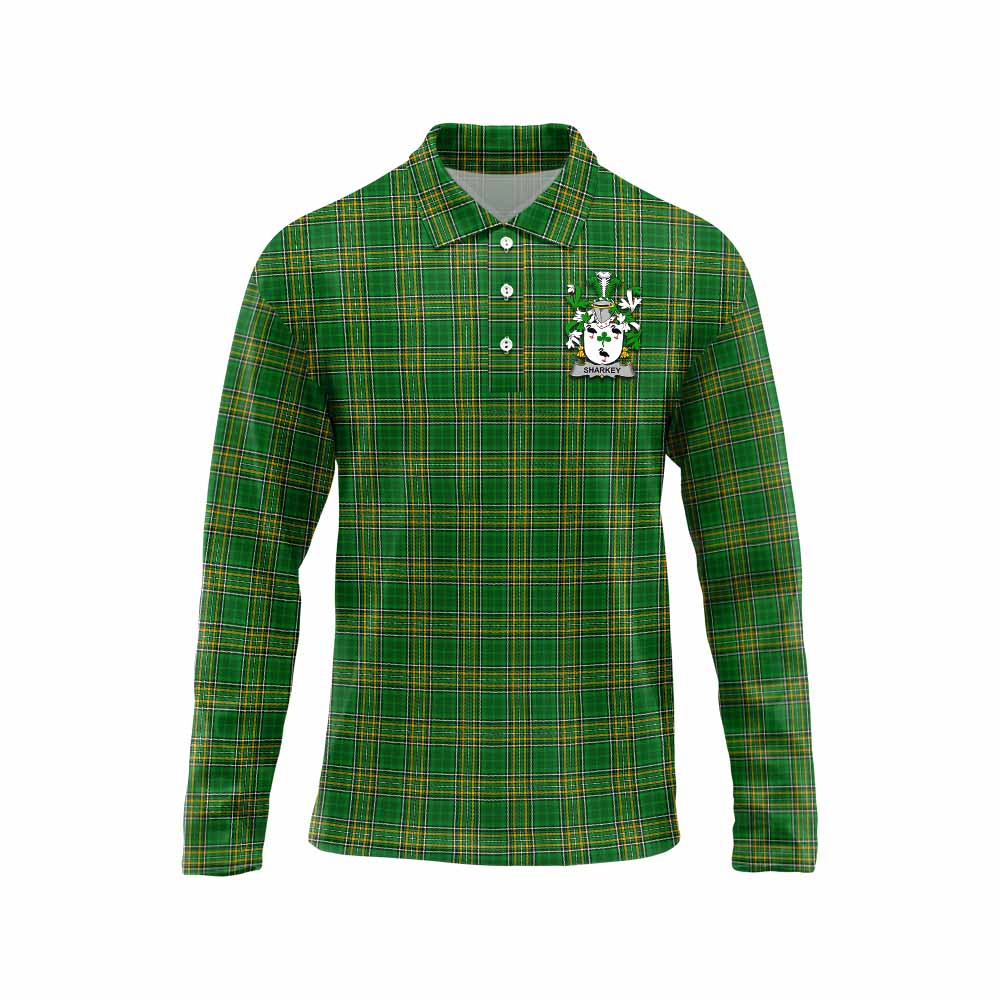 Sharkey Irish Clan Tartan Long Sleeve Polo Shirt with Coat of Arms