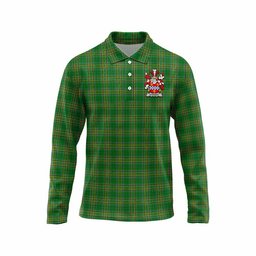 Stewart Irish Clan Tartan Long Sleeve Polo Shirt with Coat of Arms