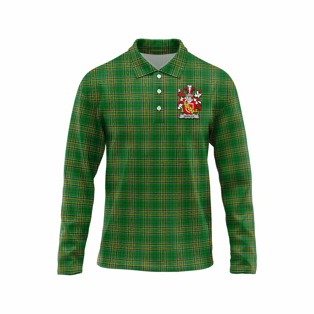 Quigley Irish Clan Tartan Long Sleeve Polo Shirt with Coat of Arms