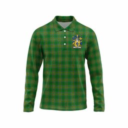 Roney Irish Clan Tartan Long Sleeve Polo Shirt with Coat of Arms