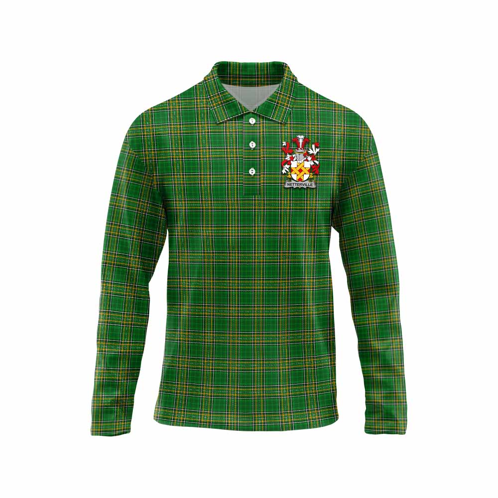 Netterville Irish Clan Tartan Long Sleeve Polo Shirt with Coat of Arms