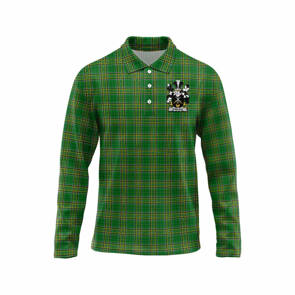 Rawlins Irish Clan Tartan Long Sleeve Polo Shirt with Coat of Arms