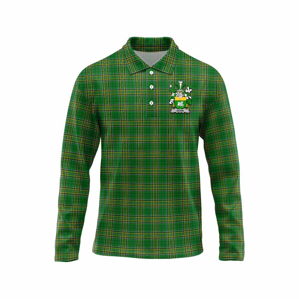 Quinn Irish Clan Tartan Long Sleeve Polo Shirt with Coat of Arms