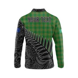 Graves Irish Clan Tartan Long Sleeve Polo Shirt with Coat of Arms New Zealand Silver Fern Half Style