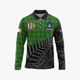 Dolan Irish Clan Tartan Long Sleeve Polo Shirt with Coat of Arms New Zealand Silver Fern Half Style