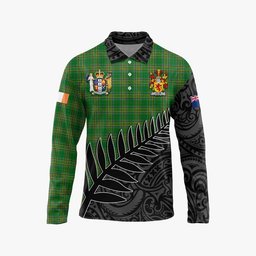 Lalor Irish Clan Tartan Long Sleeve Polo Shirt with Coat of Arms New Zealand Silver Fern Half Style
