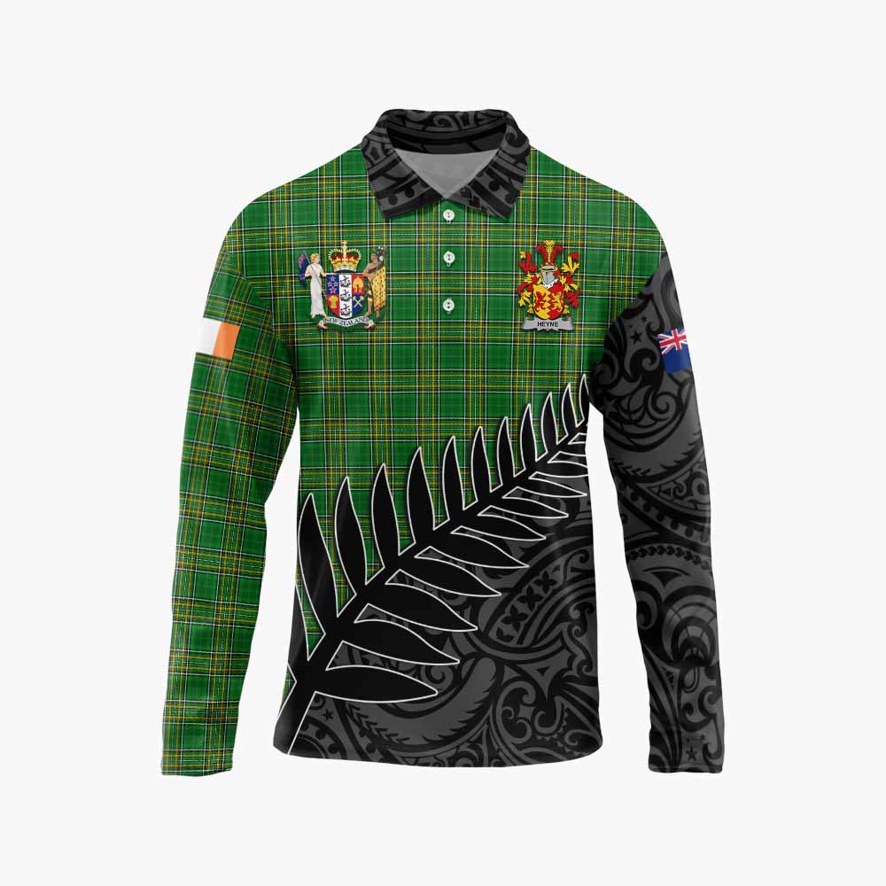 Heyne Irish Clan Tartan Long Sleeve Polo Shirt with Coat of Arms New Zealand Silver Fern Half Style