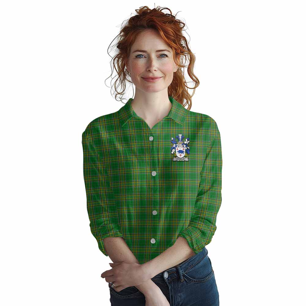 Crowley Irish Clan Tartan Women's Casual Shirt with Coat of Arms