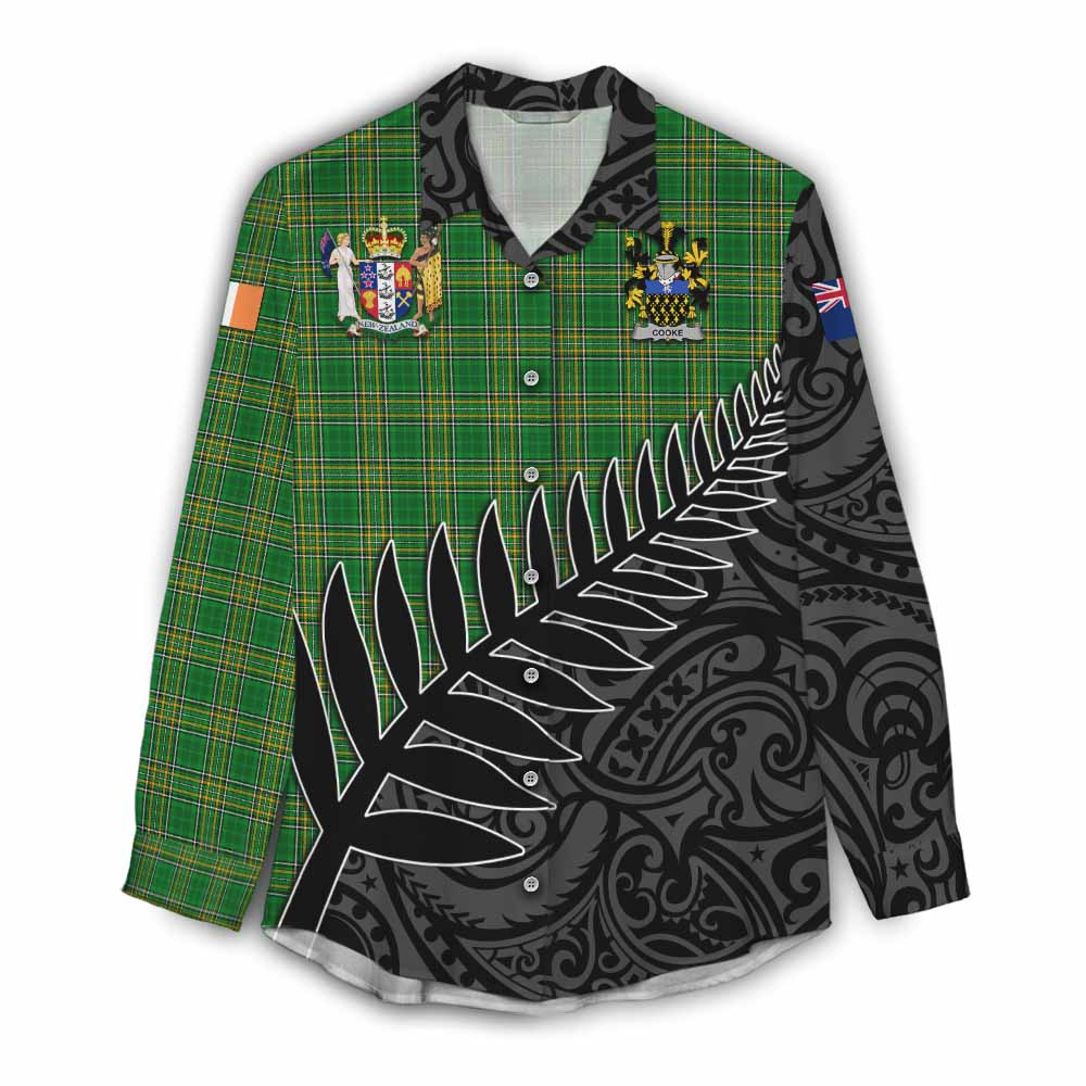 Cooke Irish Clan Tartan Women's Casual Shirt with Coat of Arms New Zealand Silver Fern Half Style