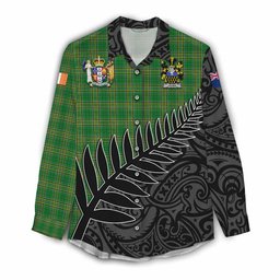Cooke Irish Clan Tartan Women's Casual Shirt with Coat of Arms New Zealand Silver Fern Half Style
