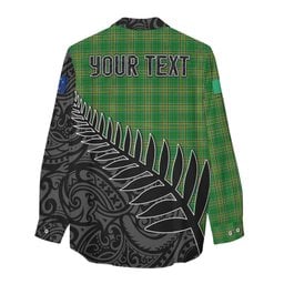 Handcock Irish Clan Tartan Women's Casual Shirt with Coat of Arms New Zealand Silver Fern Half Style