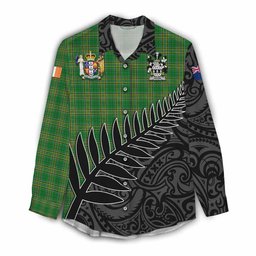 Higgin Irish Clan Tartan Women's Casual Shirt with Coat of Arms New Zealand Silver Fern Half Style