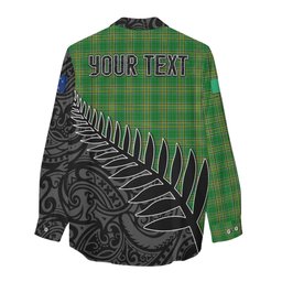 Harman Irish Clan Tartan Women's Casual Shirt with Coat of Arms New Zealand Silver Fern Half Style