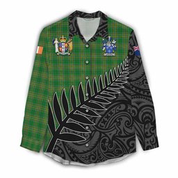 Vincent Irish Clan Tartan Women's Casual Shirt with Coat of Arms New Zealand Silver Fern Half Style