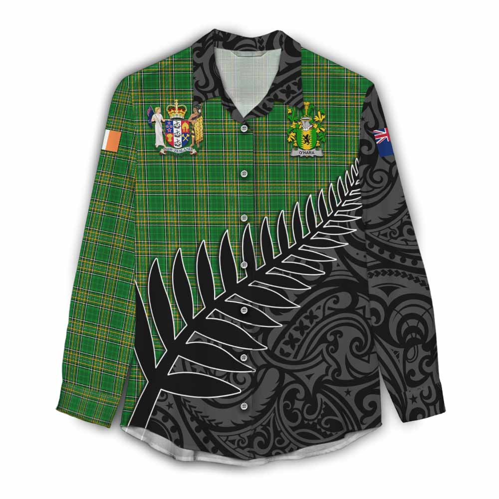 O'Hara Irish Clan Tartan Women's Casual Shirt with Coat of Arms New Zealand Silver Fern Half Style