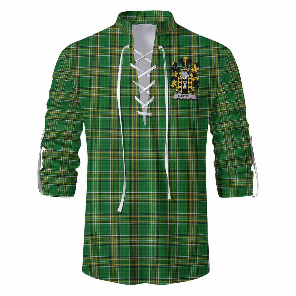 Castell Irish Clan Tartan Ghillie Kilt Shirt with Coat of Arms