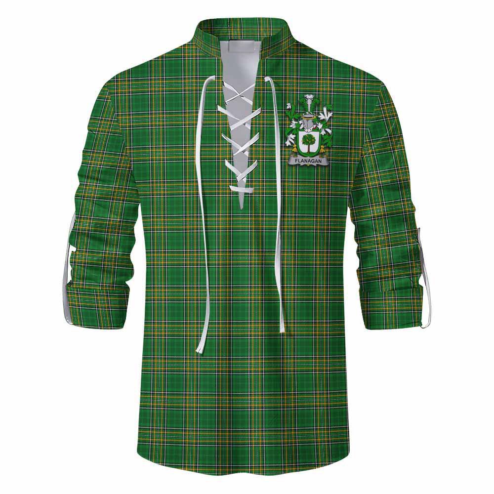 Flanagan Irish Clan Tartan Ghillie Kilt Shirt with Coat of Arms