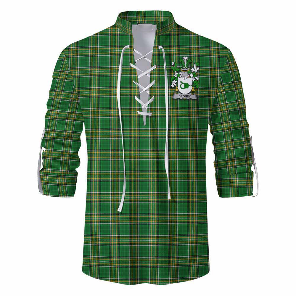 Droney Irish Clan Tartan Ghillie Kilt Shirt with Coat of Arms