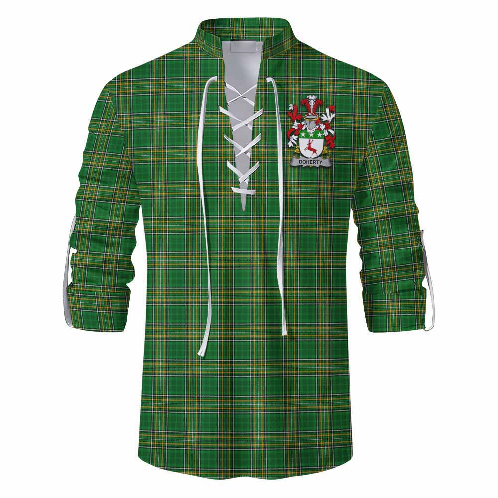 Doherty Irish Clan Tartan Ghillie Kilt Shirt with Coat of Arms