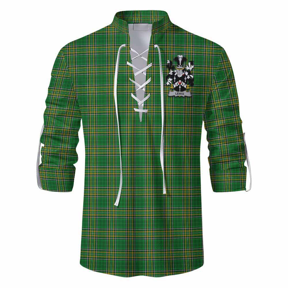 Lewis Irish Clan Tartan Ghillie Kilt Shirt with Coat of Arms