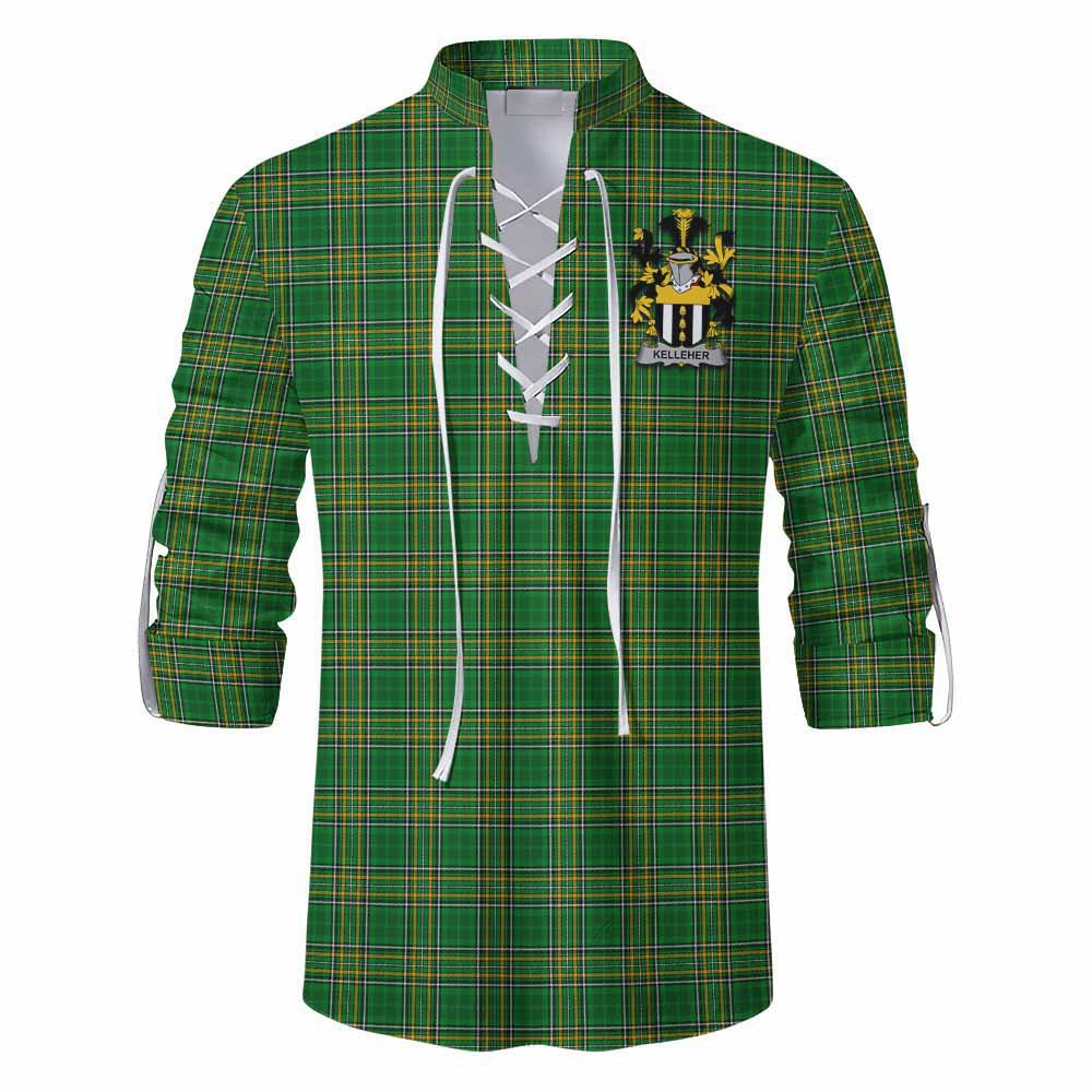 Kelleher Irish Clan Tartan Ghillie Kilt Shirt with Coat of Arms