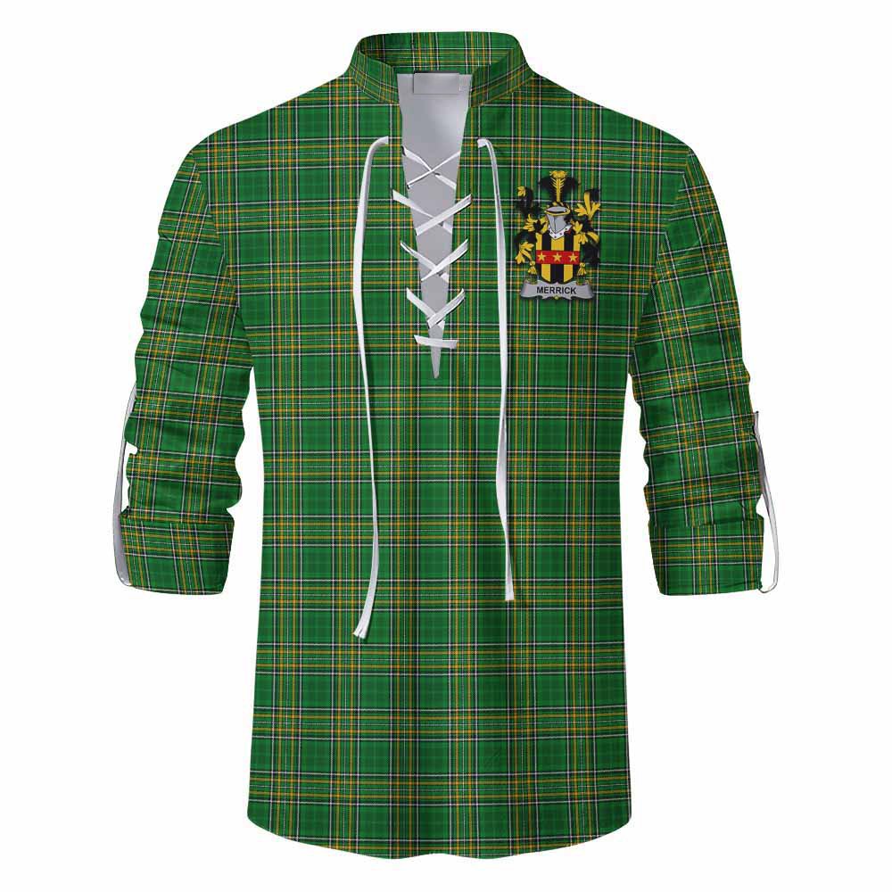 Merrick Irish Clan Tartan Ghillie Kilt Shirt with Coat of Arms
