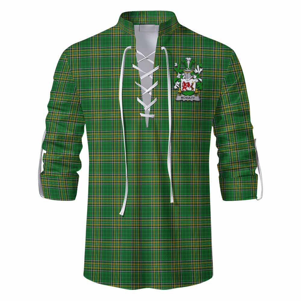 McNulty Irish Clan Tartan Ghillie Kilt Shirt with Coat of Arms