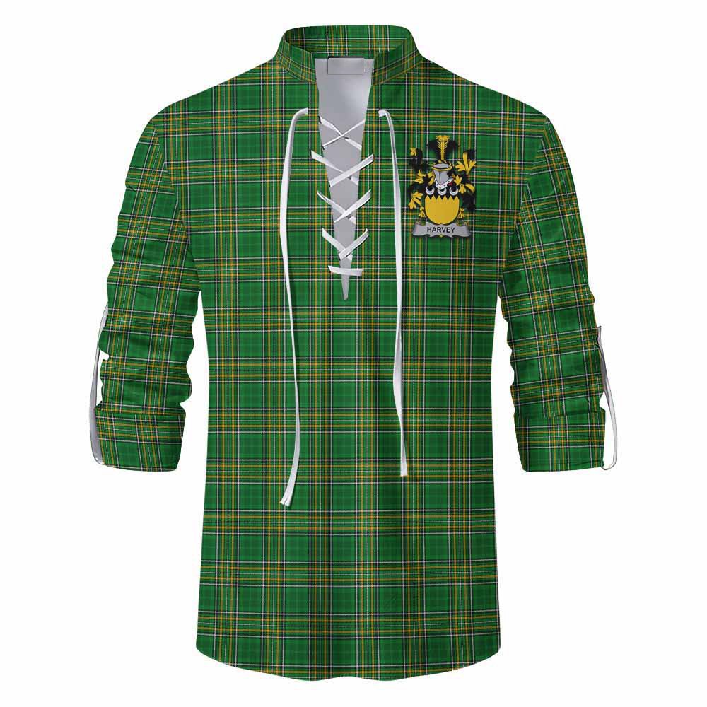 Harvey Irish Clan Tartan Ghillie Kilt Shirt with Coat of Arms
