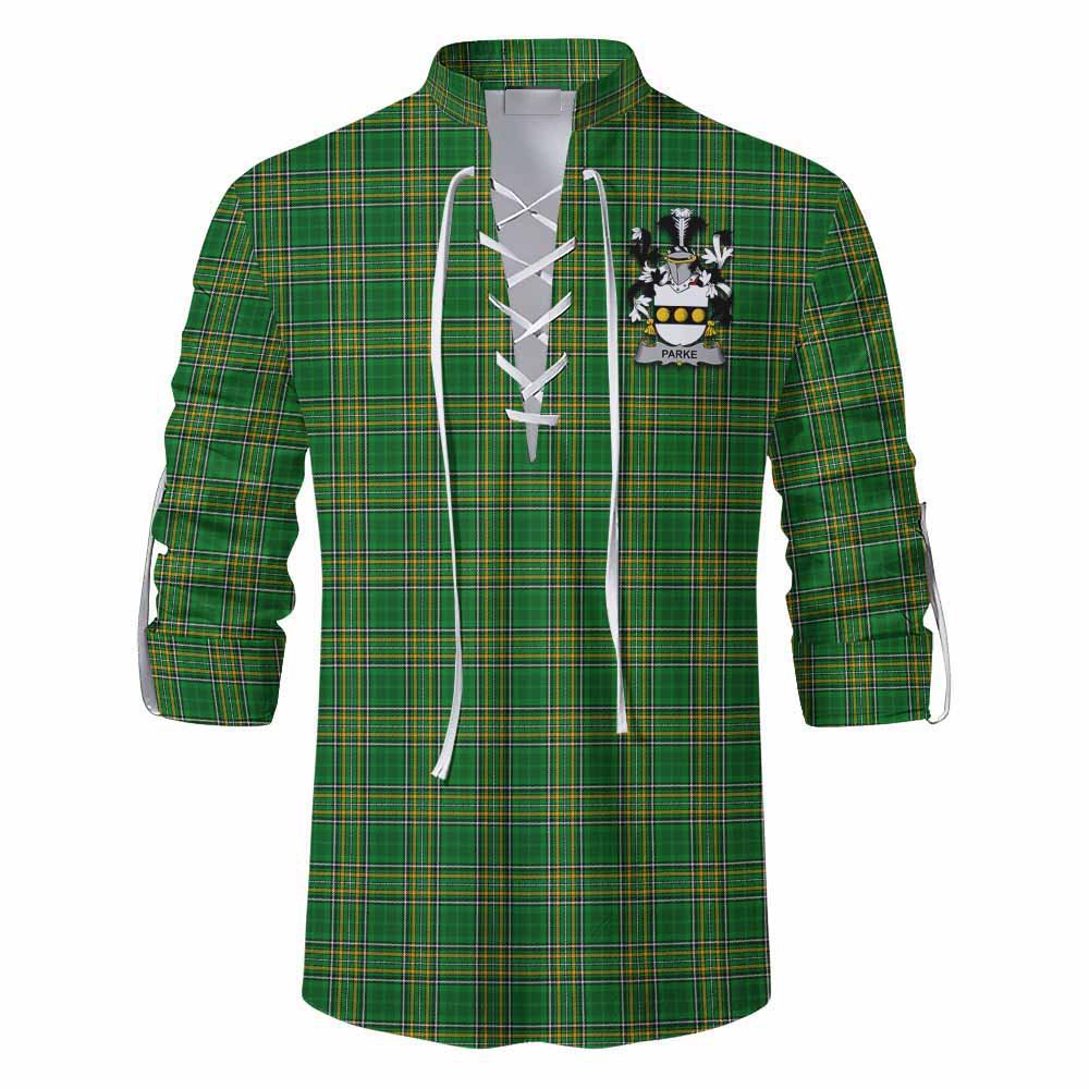 Parke Irish Clan Tartan Ghillie Kilt Shirt with Coat of Arms