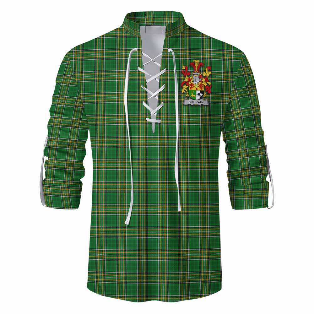 Sullivan Irish Clan Tartan Ghillie Kilt Shirt with Coat of Arms