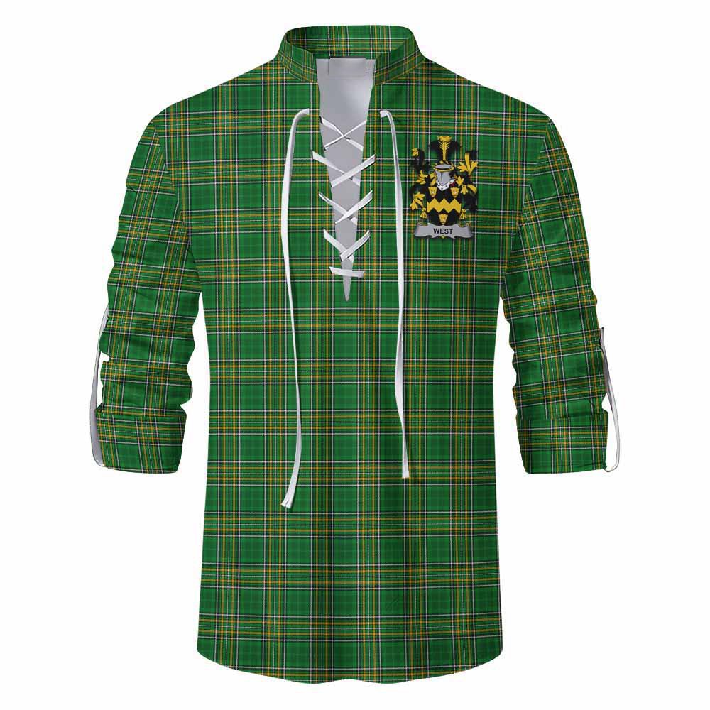 West Irish Clan Tartan Ghillie Kilt Shirt with Coat of Arms