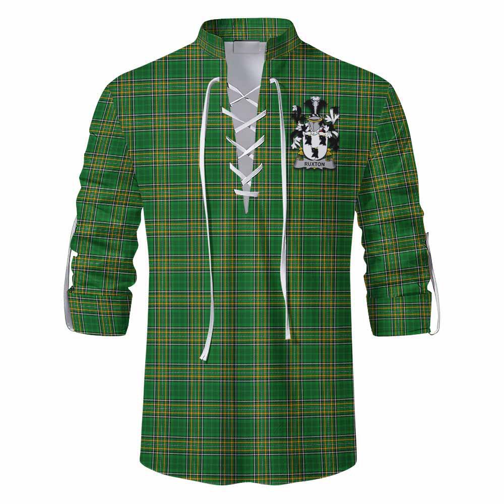 Ruxton Irish Clan Tartan Ghillie Kilt Shirt with Coat of Arms