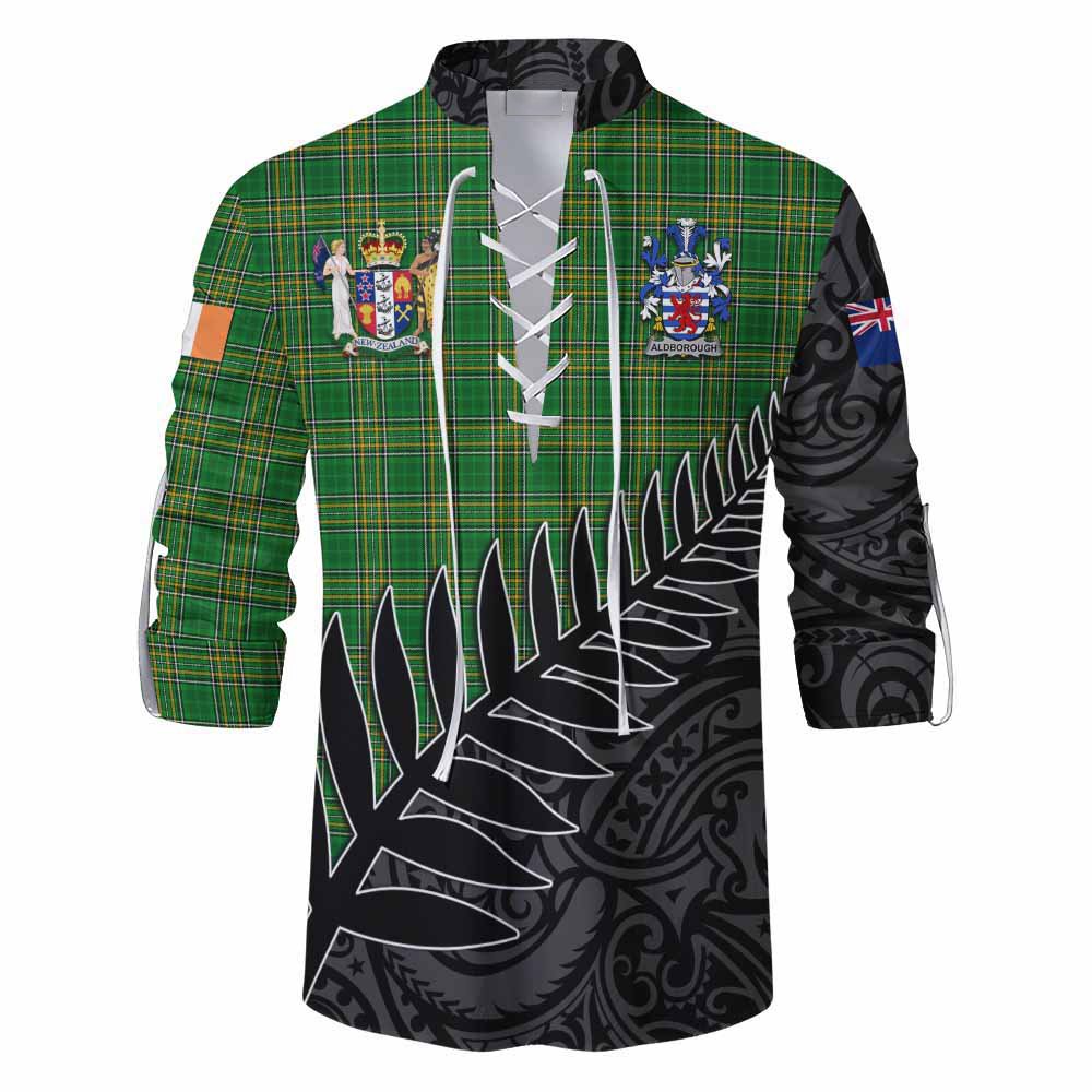 Aldborough Irish Clan Tartan Ghillie Kilt Shirt with Coat of Arms New Zealand Silver Fern Half Style