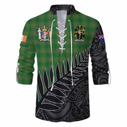 Gillman Irish Clan Tartan Ghillie Kilt Shirt with Coat of Arms New Zealand Silver Fern Half Style