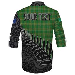 Dooley Irish Clan Tartan Ghillie Kilt Shirt with Coat of Arms New Zealand Silver Fern Half Style