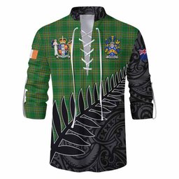 Fennell Irish Clan Tartan Ghillie Kilt Shirt with Coat of Arms New Zealand Silver Fern Half Style