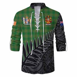 Knight Irish Clan Tartan Ghillie Kilt Shirt with Coat of Arms New Zealand Silver Fern Half Style