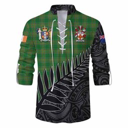 Villiers Irish Clan Tartan Ghillie Kilt Shirt with Coat of Arms New Zealand Silver Fern Half Style
