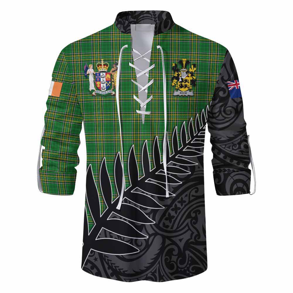 Rock Irish Clan Tartan Ghillie Kilt Shirt with Coat of Arms New Zealand Silver Fern Half Style