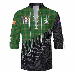 Stokes Irish Clan Tartan Ghillie Kilt Shirt with Coat of Arms New Zealand Silver Fern Half Style