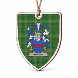 Bareth Coat of Arms Shield Wood Ornament , Irish Heritage Hanging Plaque for Christmas Tree