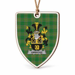 Ambrose Coat of Arms Shield Wood Ornament , Irish Heritage Hanging Plaque for Christmas Tree