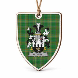 Aldwell Coat of Arms Shield Wood Ornament , Irish Heritage Hanging Plaque for Christmas Tree