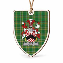 Athy Coat of Arms Shield Wood Ornament , Irish Heritage Hanging Plaque for Christmas Tree