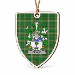 Beirne Coat of Arms Shield Wood Ornament , Irish Heritage Hanging Plaque for Christmas Tree