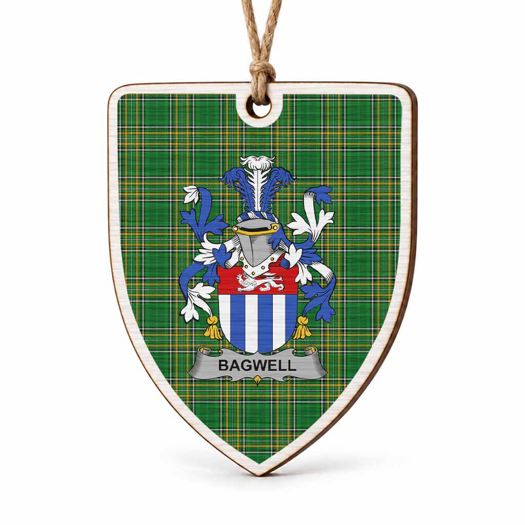 Bagwell Coat of Arms Shield Wood Ornament , Irish Heritage Hanging Plaque for Christmas Tree